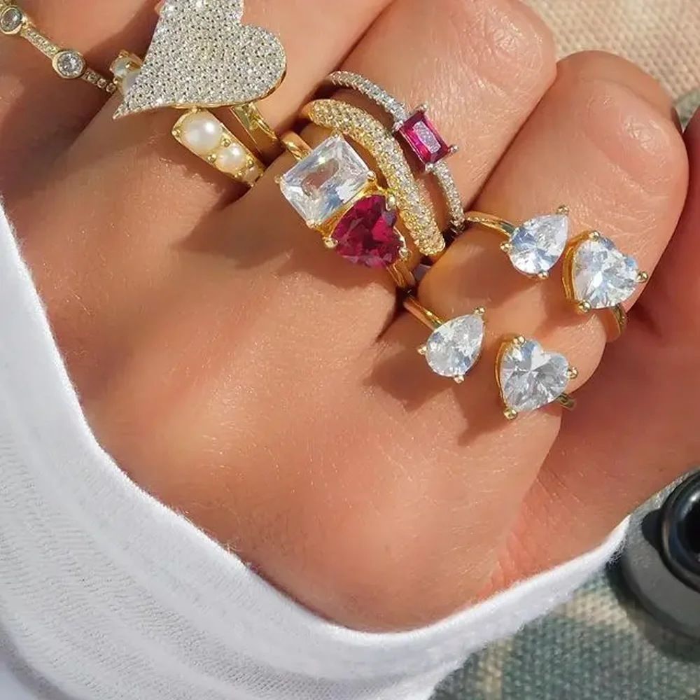 خاتم نسائي بسيط من الزركون قابل للتعديل بلون ذهبي على الموضة لعام 2025 هدية مع هندسة عالية الجودة. #2