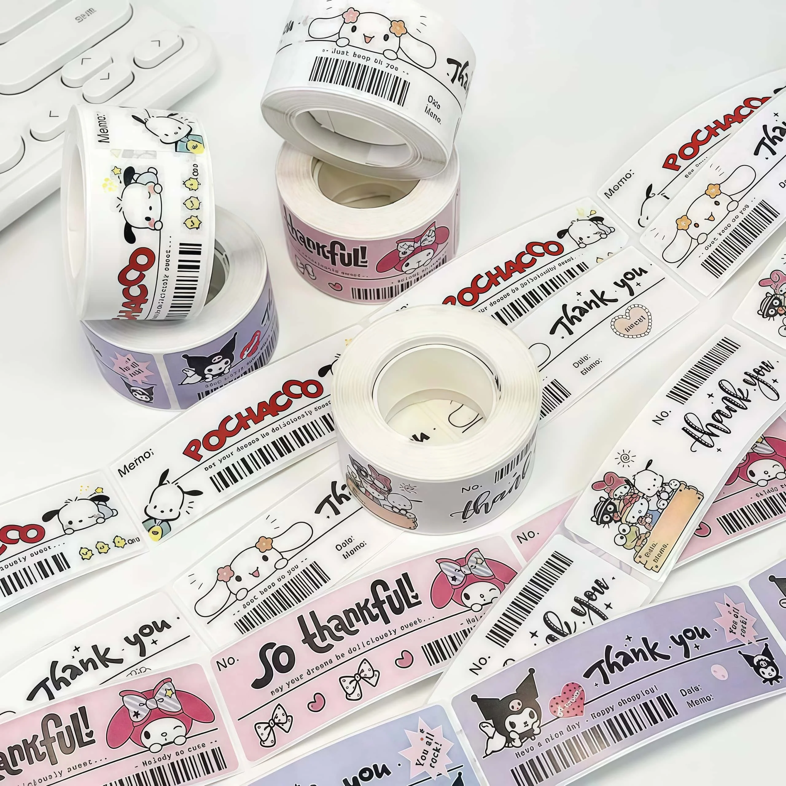 120 قطعة/لفة ملصقات كرتونية شكرًا لك، شارات Kawaii Hello Kitty Kuromi لتغليف الهدايا، مشغولات يدوية ذاتية الصنع |
