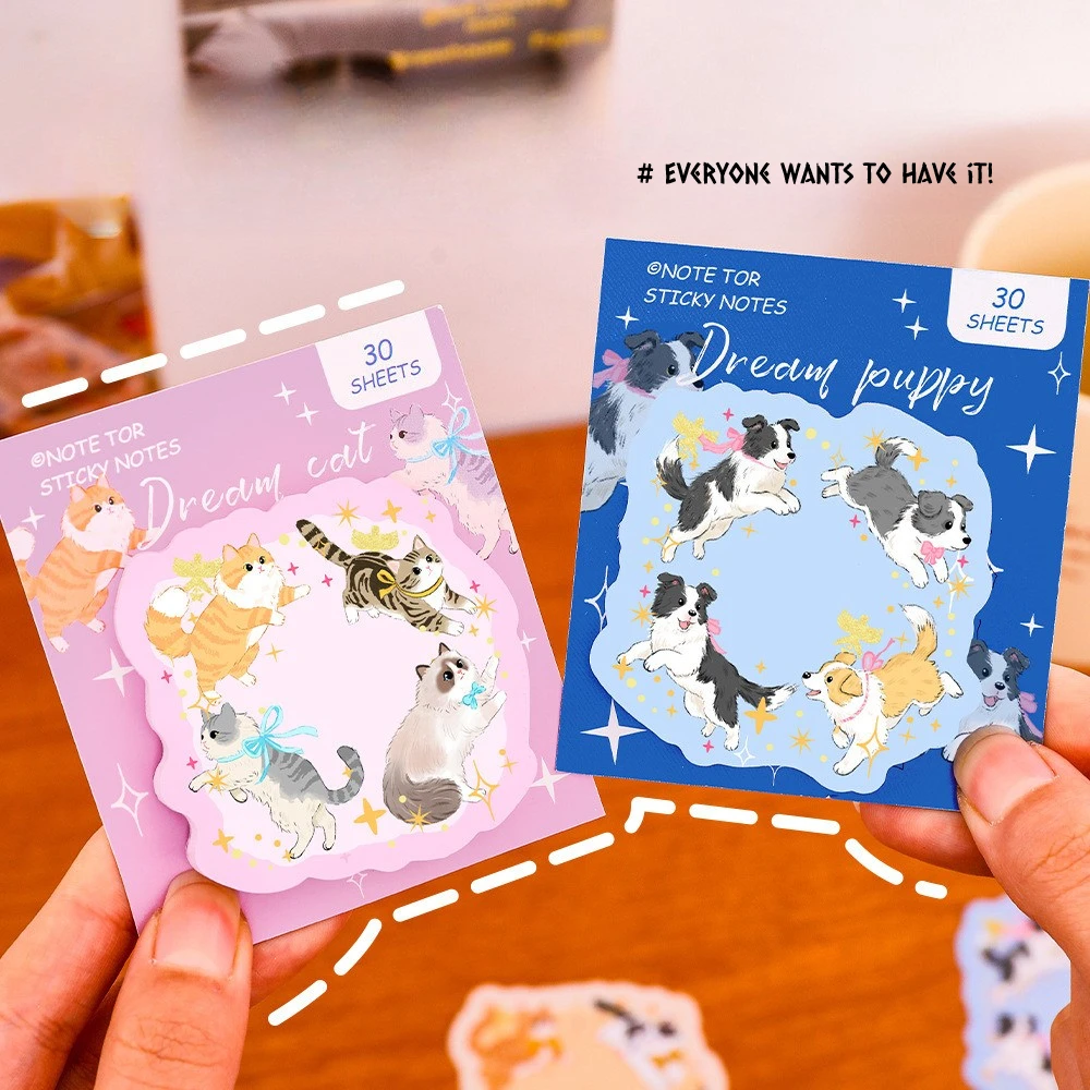 Kawaii Cartoon Cats Dogs Animal Sticky Notes Student Cute Puppy Kitten Memo Pads School Office Stationery N times Stickers