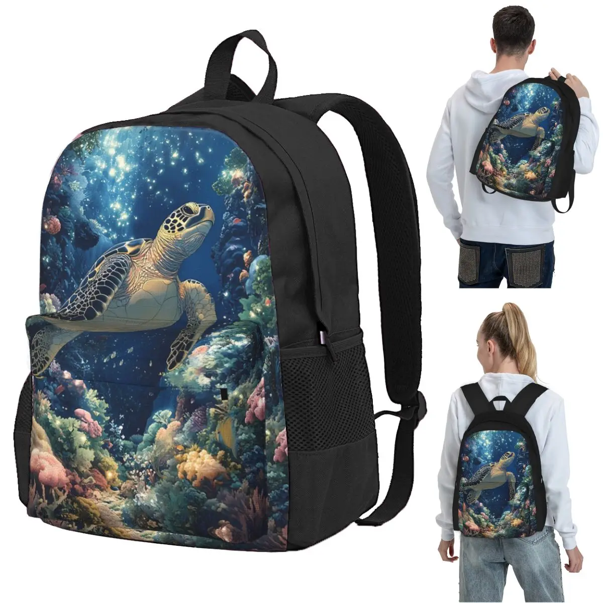 

Animal Wildlife Ocean Turtle Glides Backpack Student BookBag Kids School Bag Laptop Shoulder Bags for Boys Girls