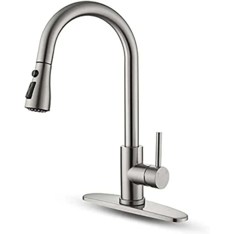 Kitchen sink faucet with pull-down spray head, suitable for RV, laundry room, bar, providing efficient cleaning