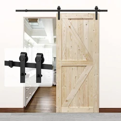 4-9.6FT Sliding Barn Door Hardware Track Kit Wood Door Hardware Black J-Shaped Top Mounted Hangers System