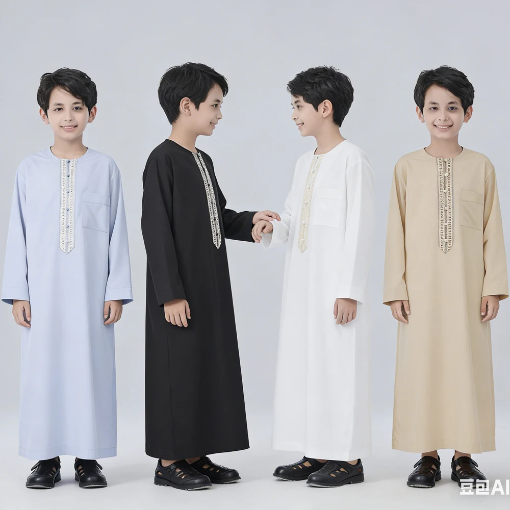 

Muslim Jubba Thobe Saudi Arab Boys Robe Dishdasha Kids Abaya Kaftan Prayer Islam Clothing Long Sleeve Middle East Dubai Thobes