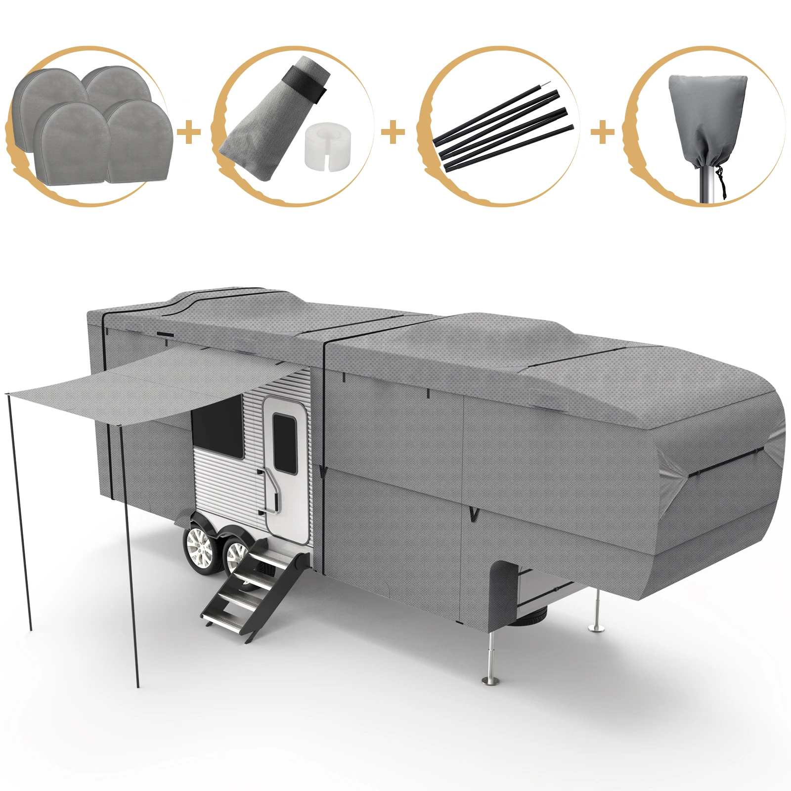 RV UV Protection Travel Trailer Cover Waterproof Easy Setup Nonwoven RV Cover