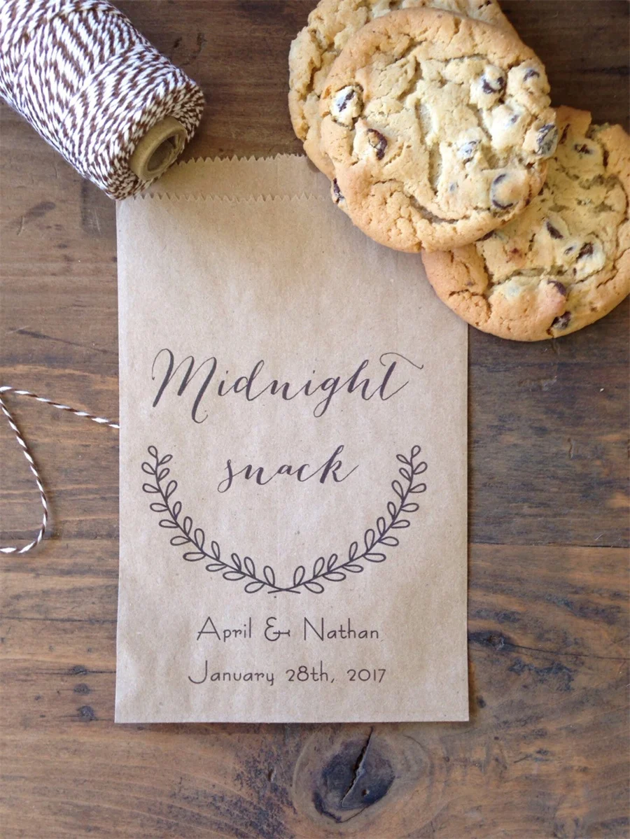 50 Midnight Snack Bags, Perfect for Cookies or Trail Mix buffets after a long night of Wedding Partying Favor Bags