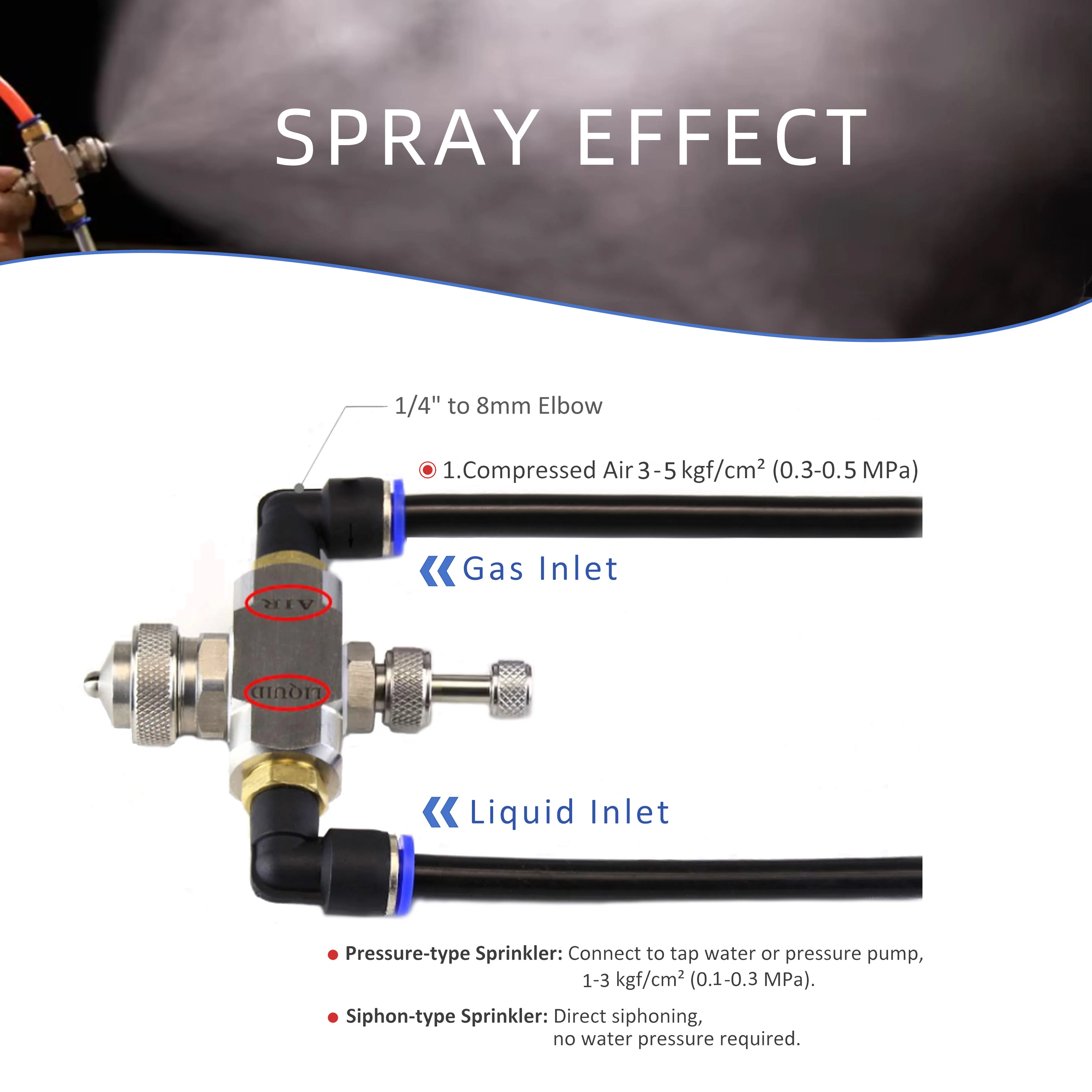 YS 1/4'' Two-fluid Air Atomization Nozzle Siphon Circular Automatic Humidification Dust Removal Cooling Disinfection Fine Mist