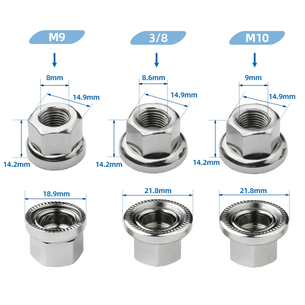 Fixed Gear Hub Nut Front Rear Drum Axle Bushing M9 M10 3/8in Dual Nuts Riveted Anti-skid Texture Firm Hold Cap Accessories Parts