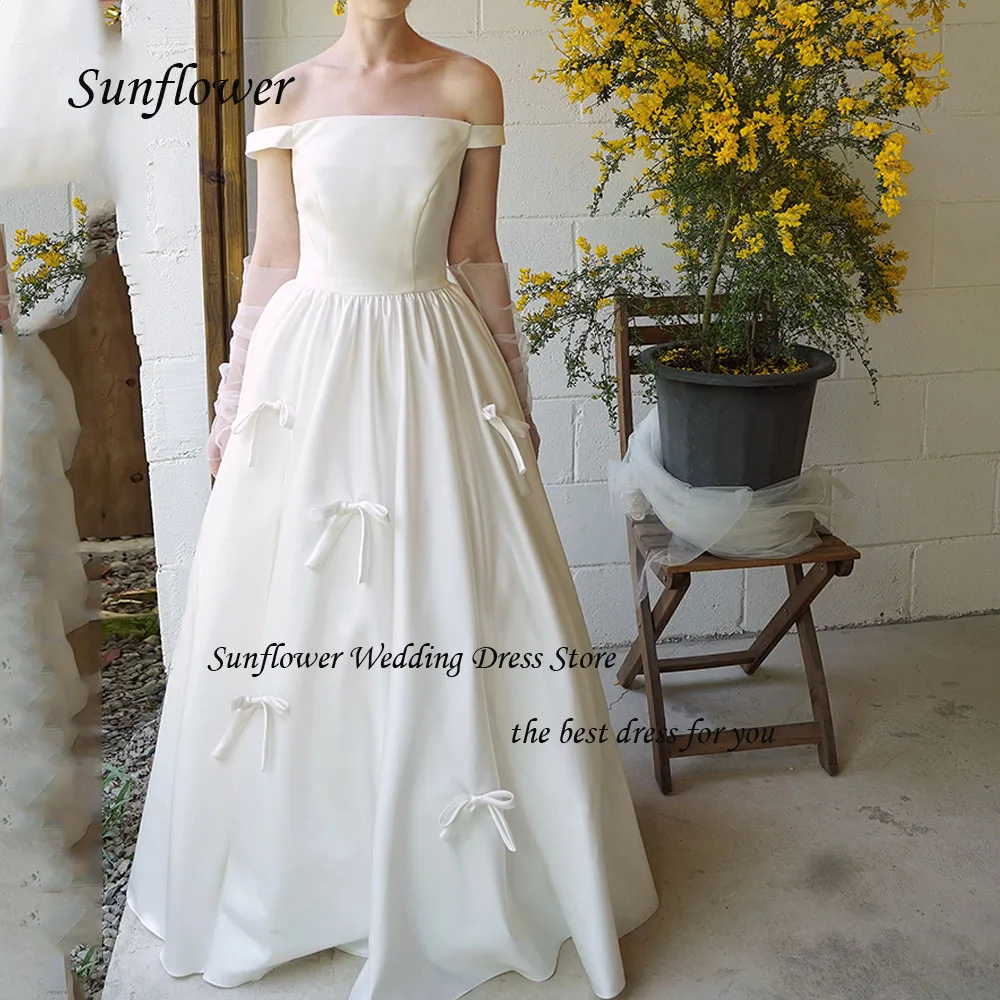 Sunflower Boat Neck Formal Evening Dress 2023 Slim Satin Off the Shoulder Bow A-LINE Floor-Length High-end Custom Party Gowns