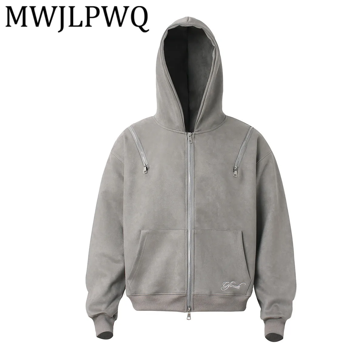MWJLPWQ الرجال النمط الأمريكي سستة تصميم سترة البلوز جيب كبير كم طويل مقنع بلايز عادية 2025 خريف جديد 21363