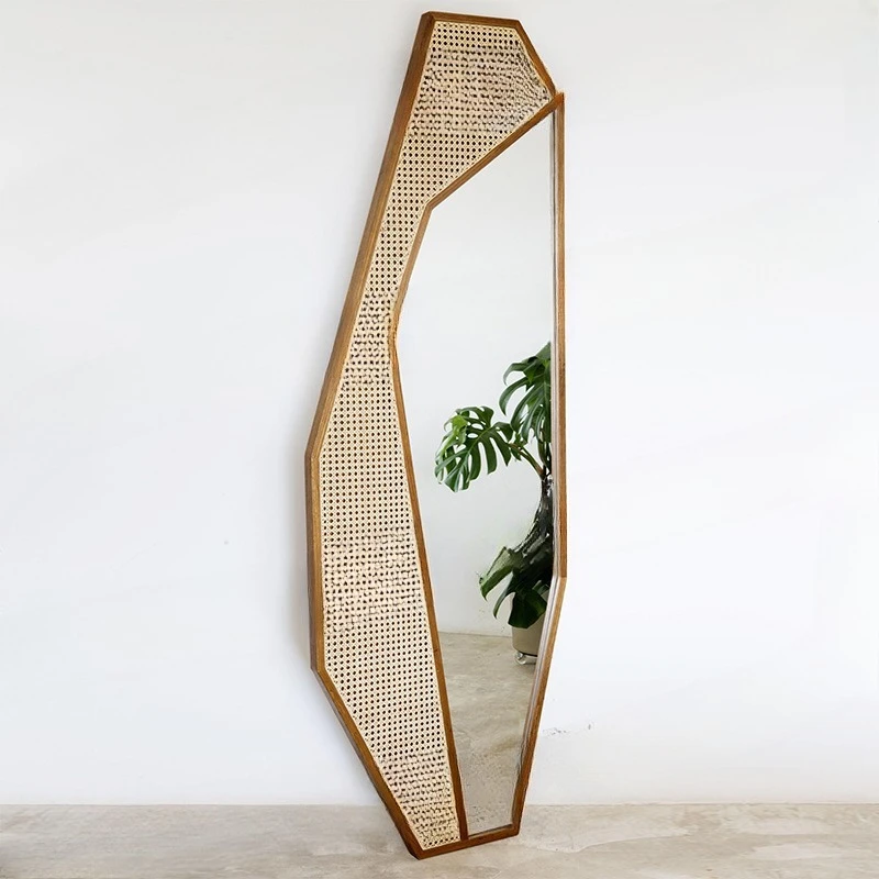 Rattan wall mirror decorative full-body mirror, real rattan homestay handmade rattan wall mirror