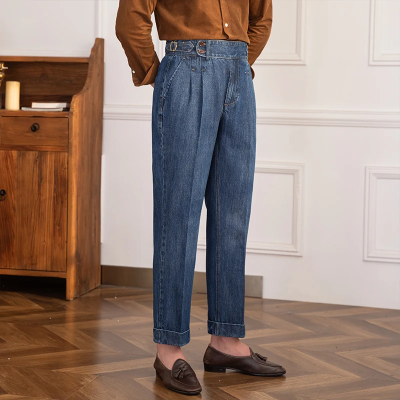 Mr. Deer San Autumn and Winter Naples Retro High Waist Straight Pants Japanese Gentry Mix and Match Heavy Denim Casual Pants