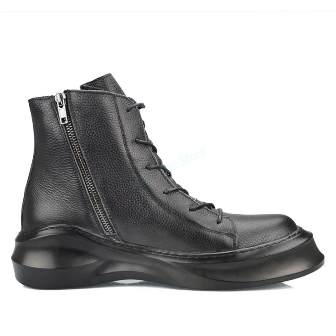 Brand Men Casual Shoes Casual Genuine Leather Zip High Top Ankle Shoes Gothic Vintage Luxury Designers Fleece Wool Man's Boots