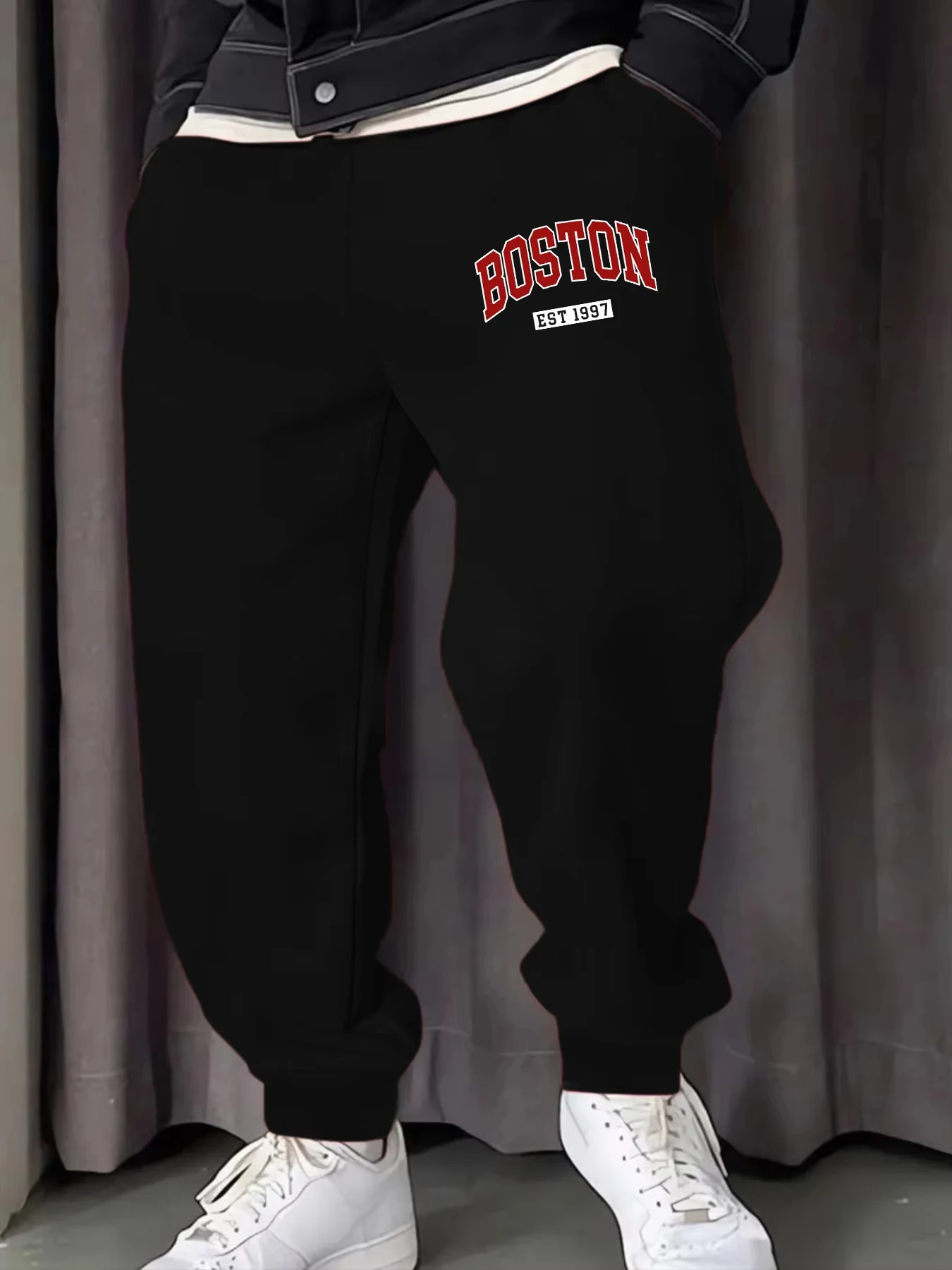 Boston Letter Est 1997 Printing Male Sweatpants Fashion Fleece Pant Trendy Jogging Britches Casual Comfy All-Match Long Pants