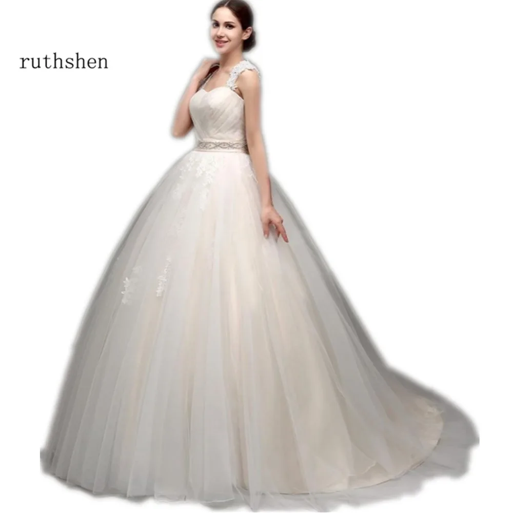 ruthshen Vestidos Baratos Wedding Dresses Cheap With Cap Sleeves Appliques Ruched Tulle Beaded Bridal Ball Gown 2023