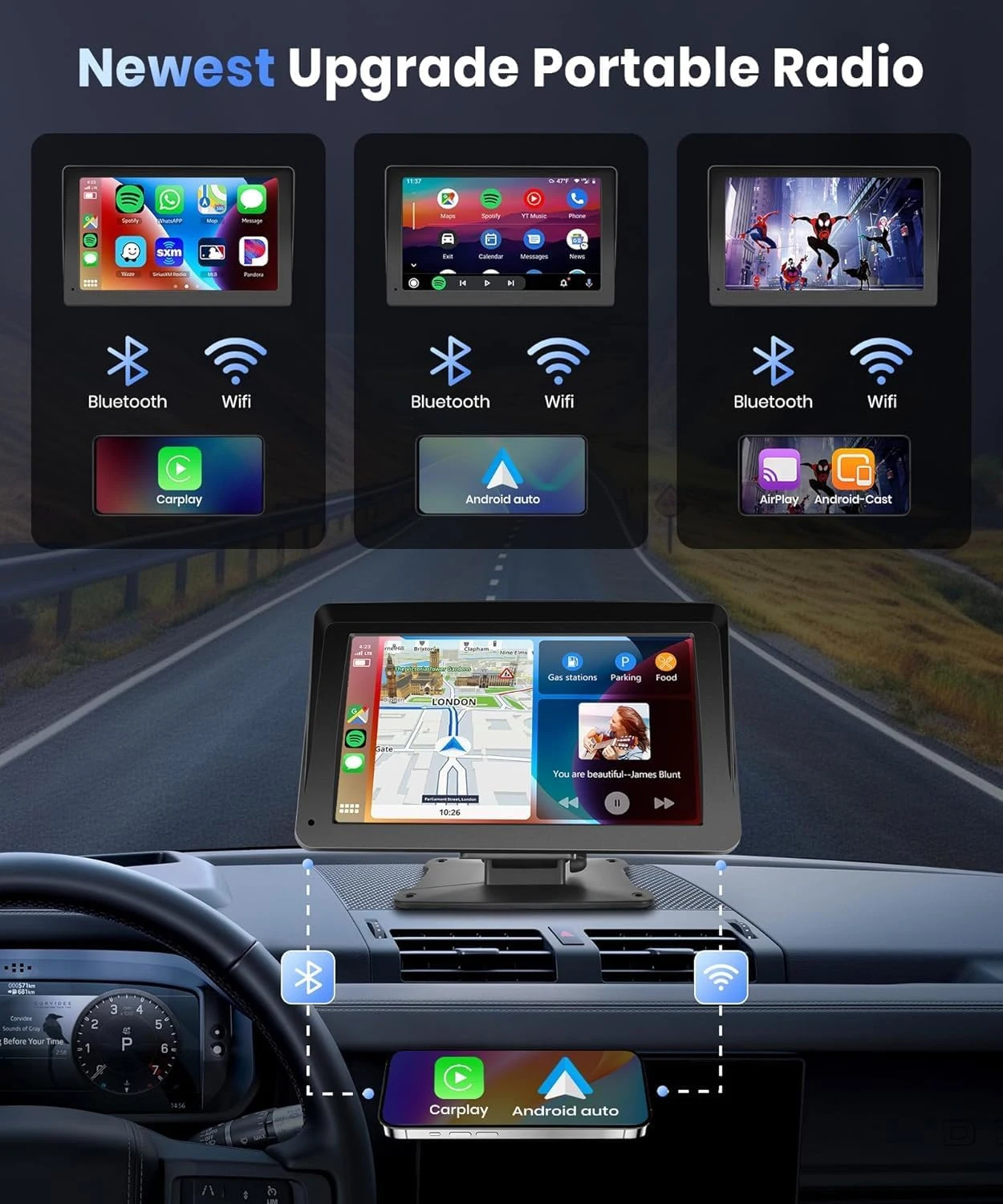 7 "/9" بوصة المحمولة اللاسلكية Carplay أندرويد السيارات شاشة HD راديو السيارة الوسائط المتعددة MP5 مشغل فيديو الخلفية عكس الكاميرا DVR #2