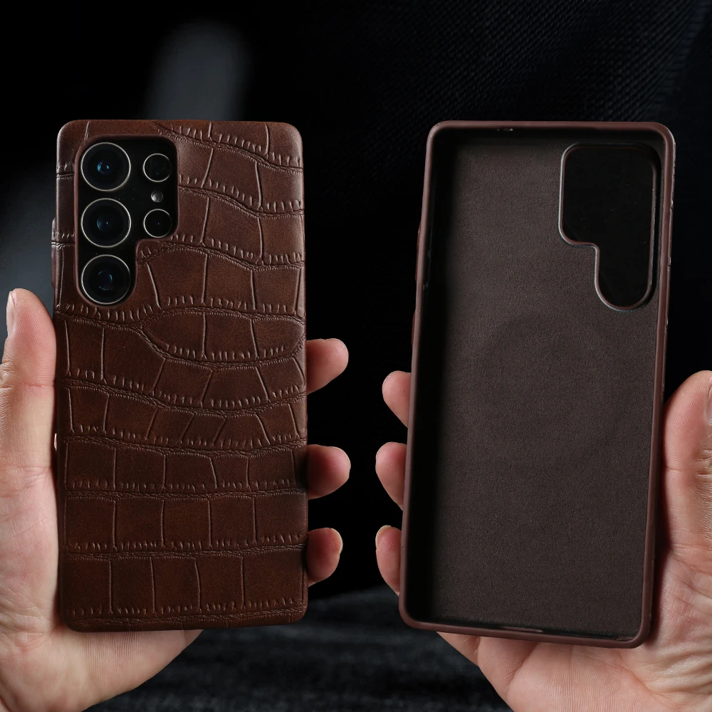 

Premium Leather Case For Samsung Galaxy S25 Ultra FE S24 Plus S23 S22 S20 S21 Note 20 Ultra A17 A55 Back Cover Case Crocodile