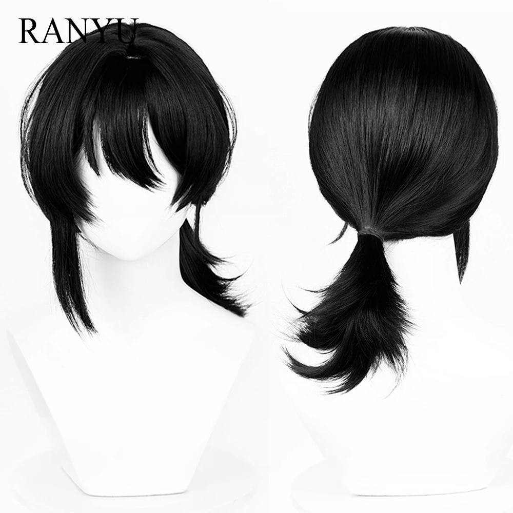 

Short Black Synthetic Straight Wig with Bangs Anime Game Cosplay Fluffy Wig Heat Resistant for Daily Party