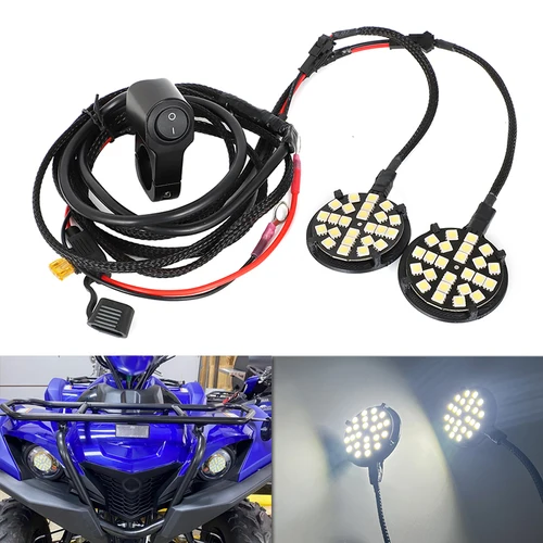 Imagen 2 del producto Kit de faros delanteros LED para Yamaha Grizzly 90 modelos 2019-2024, interruptor de luces delanteras, arnés de cableado, lente OEM