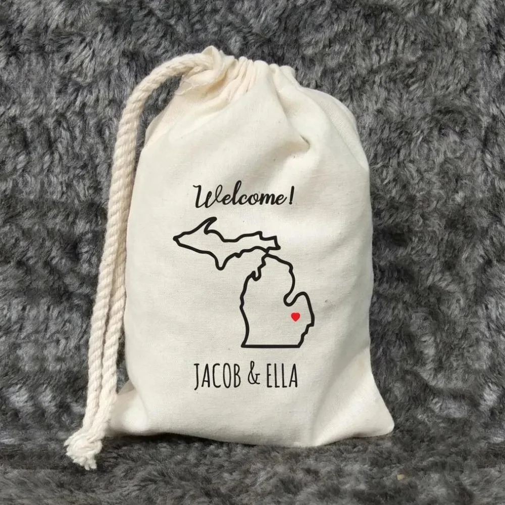 20 pcs Michigan Welcome Outline Bag-Destination Wedding- Guest Bag-Bachelorette Party Bag-Wedding Welcome-Customized State bag