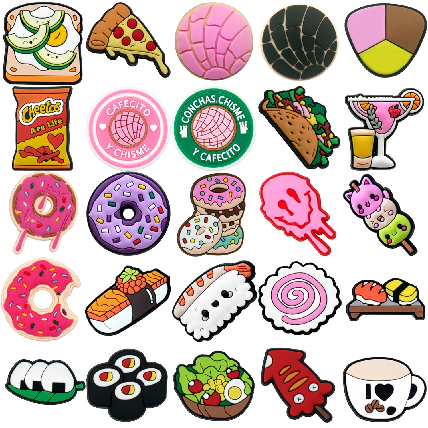 1pcs Funny Food Shoe Charms Accessories Cute Doughnut Salad Sushi Shoe Decoration Pizza Bread Clog Pin for Women Grils Gift