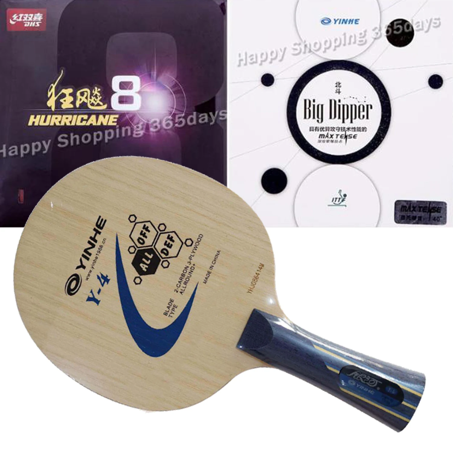 

Pro Combo Racket Yinhe Y-4 Table Tennis Blade with DHS Hurricane 8 Hurricane8 and Yinhe Big Dipper Pips-in PingPong Rubber