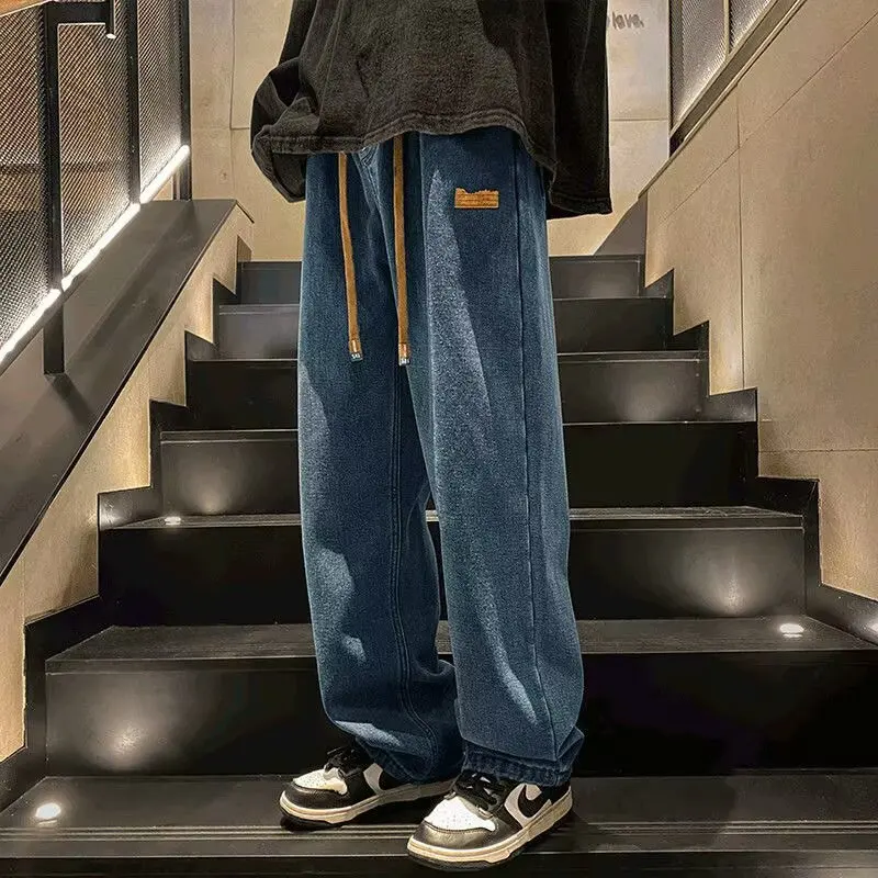 Men Summer Black Gray Jeans Fashion Trend Straight Leg Loose Denim Pants Male Comfortable Daily Commute Versatile Trousers