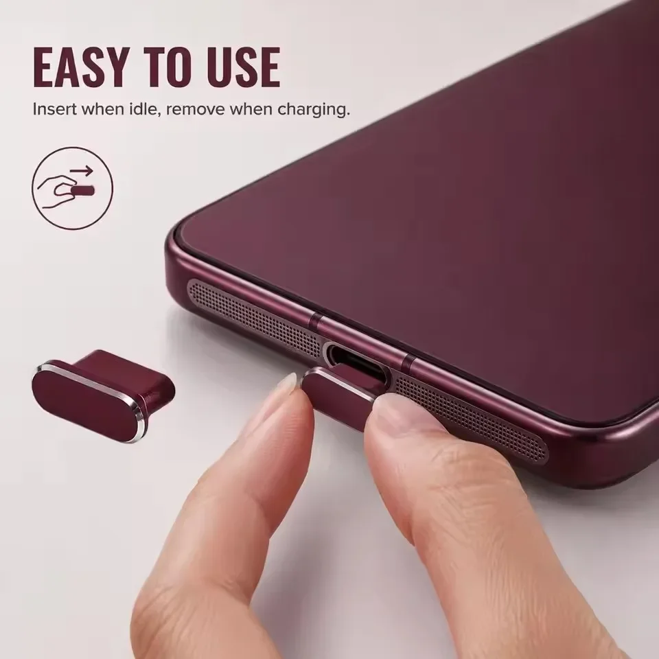 1-10PCs Dark Cherry Type C Dustplugs Charger Port Caps Anti-dust Cover Protectors Metal Dust Plug for IPhone 18 17 Pro Max 18PM view 5