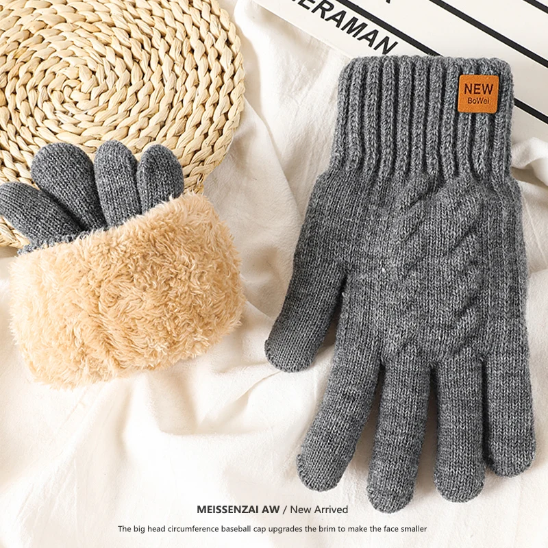 2026 New！Fashion Winter Knitted Thick Thermal Full Finger Gloves Women Men Winter Outdoor Warm Wool Driving Touchscreen Mitten