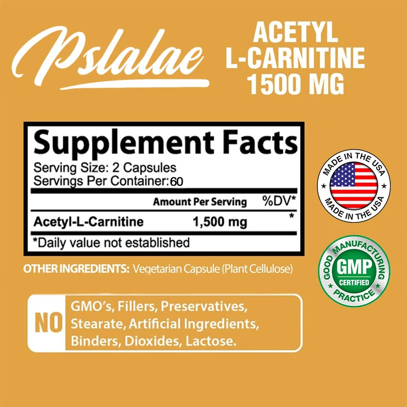 Acetil L-Carnitina para Nutrição Esportiva, Suporta a Produção de Energia Natural, Alta Potência, Suporta Memória e Foco, 1.500 mg