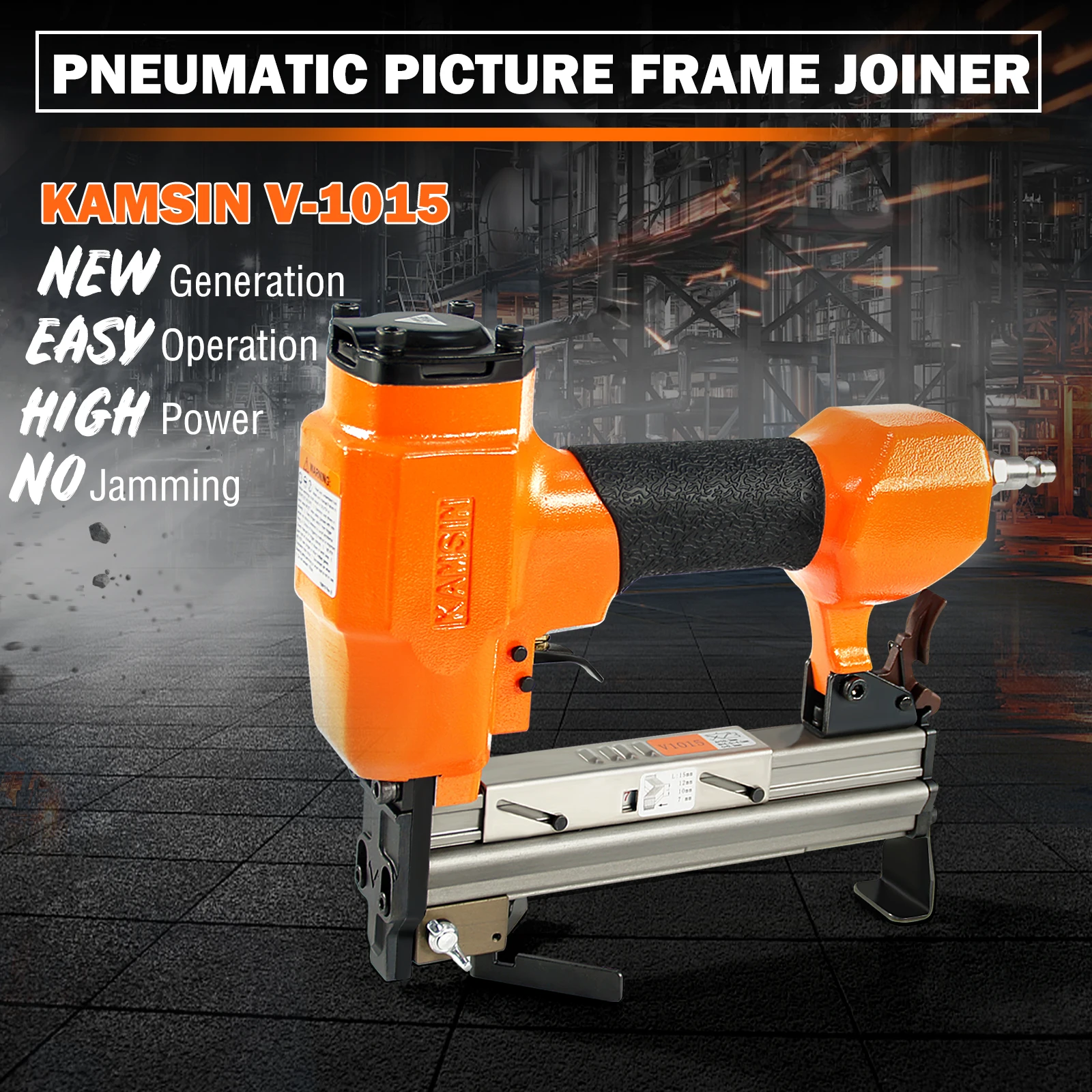 KAMSIN V1015B V Nailer Pneumatic Frame Nail Gun, 7-15mm Frame Stapler V1015B V-Type Nail Joining Gun Joiner Picture Frame Joiner