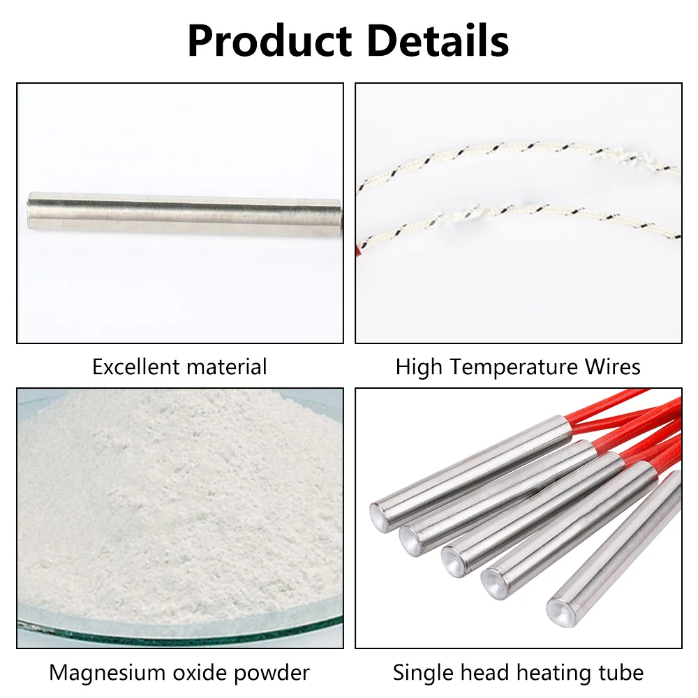 Lathe Mold Cartridge Heaters Heating Element 220V Heating Resistance  Heater 6mm/8mm/10mm Tube 100/150/180/200W Igniter Hot Rod