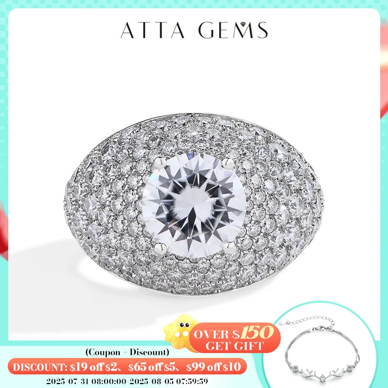 

ATTAGEMS Real 925 Sterling Silver Moissanite Rings 3.0CT Round Cut D VVS1 Diamond Engagement Wedding Fine Jewelry Gift for Women