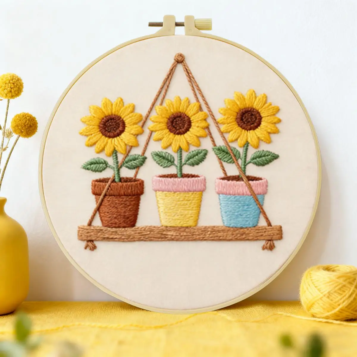 1pc 20X20CM/15X15CM 7.87/6.3inch Sunflower Pot Embroidery Starter Kit DIY Kit DIY Embroidery Kit Manualidades Set for Beginner