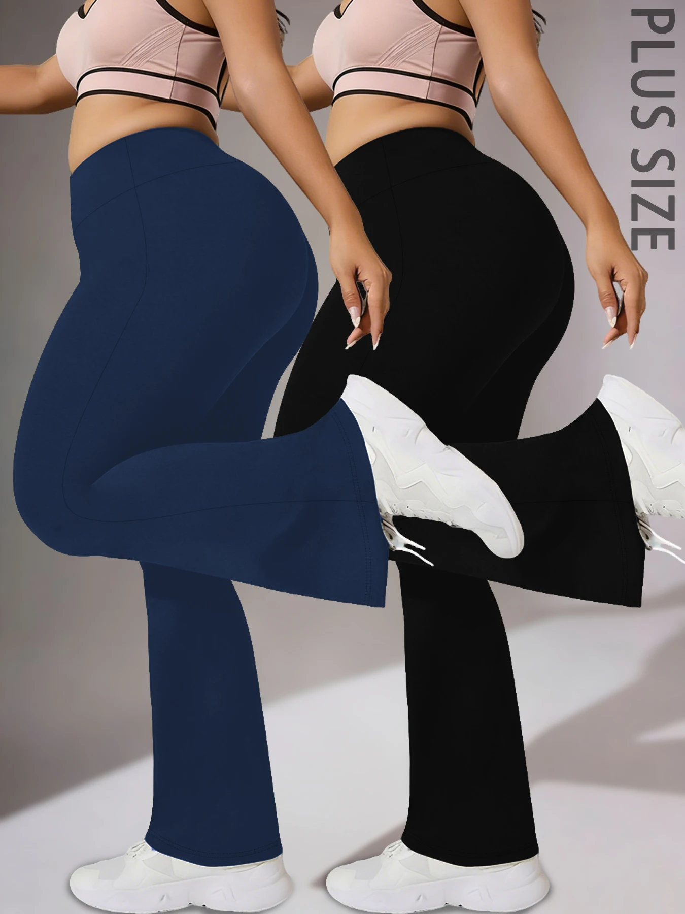 

2 Pack Plus Size Elegant women's high-waisted flared pants for yoga workout. Suitable for women leggings to use for leisure.