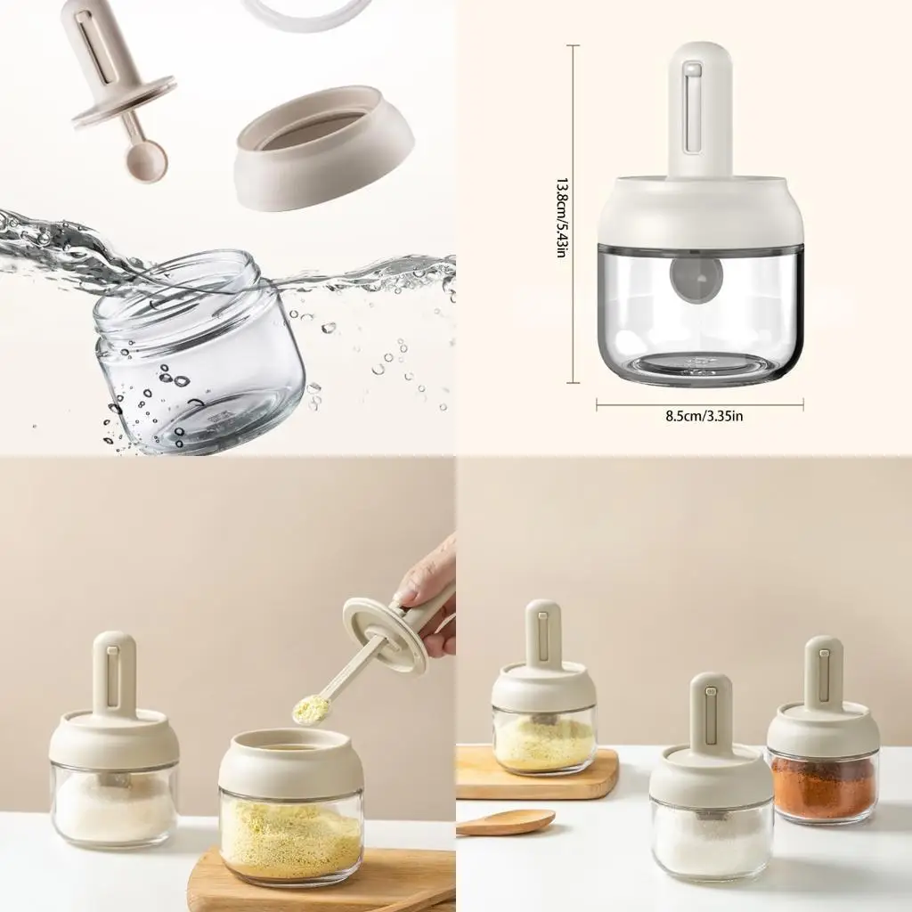 

E8BD Pack of 2 Retractable Spoon Glass Spices Jars Seal Condiment Storage Container
