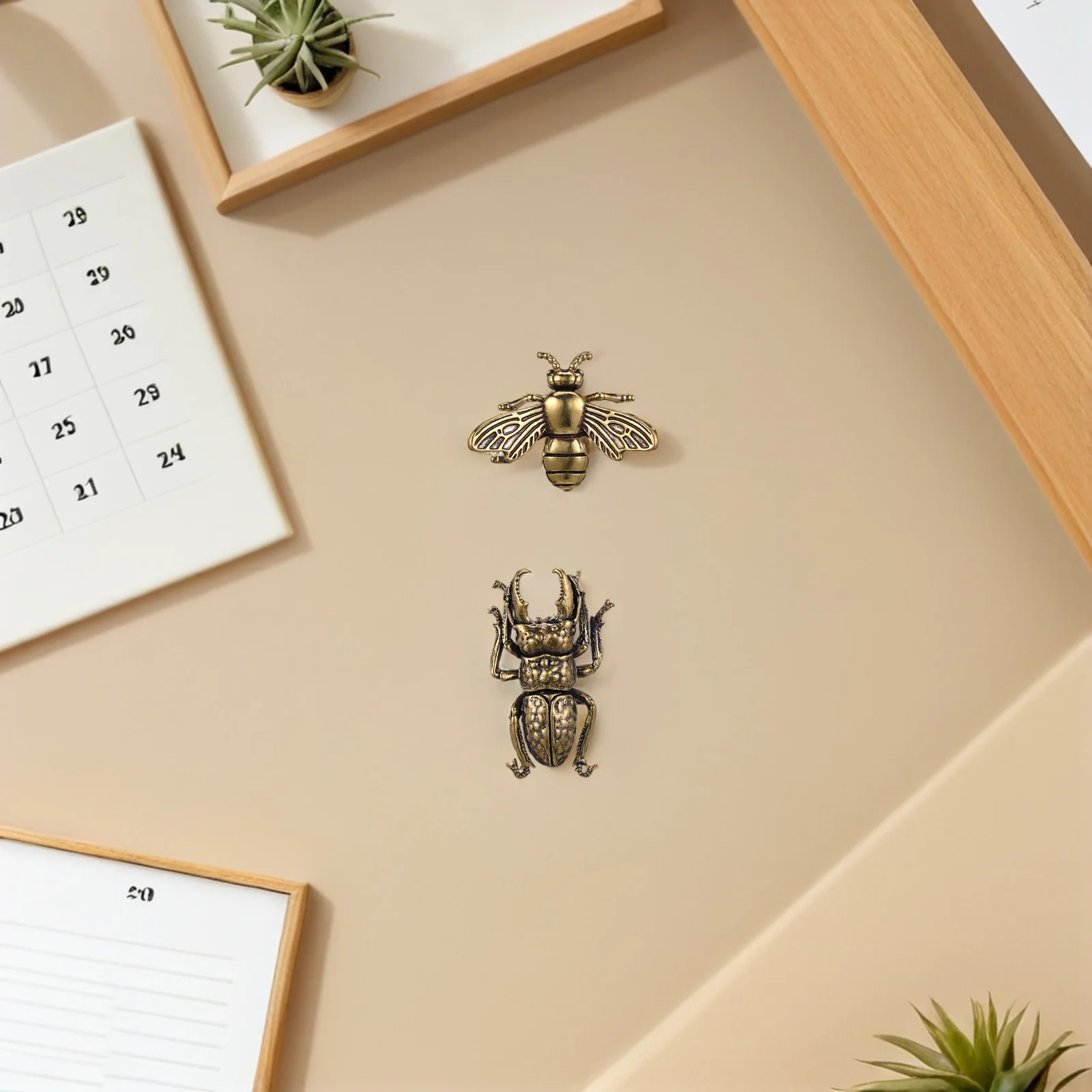 

4Pcs Metal Insect : Brass Bees and Beetles for Shelf Desk Decor Vintage Style