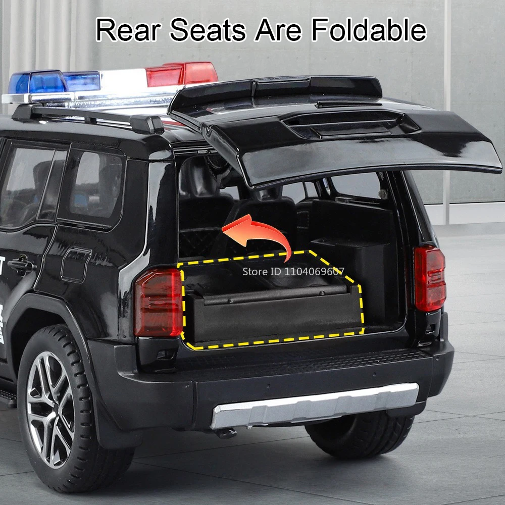 1:24 프라도 LC250 경찰차 장난감 모델 합금 다이캐스트 미니어처 시에나 차량 소리와 빛 문 열림 풀백 기능 어린이 선물용