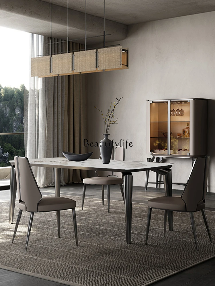 Light luxury rock slab dining table Nordic modern minimalist high-end table natural marble rectangular dining table