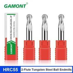 Gamont Hrc55 2-Fluit Wolfraam Staal Carbide Voor Aluminium Frezen Cnc Machines Maching Speciale Bal End Eindmolen Gereedschap