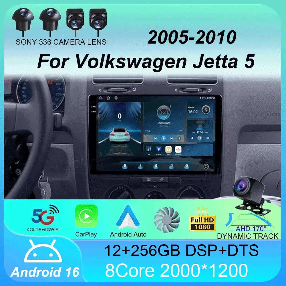 

Автомагнитола Android 16 с Carplay и Auto для Volkswagen Jetta 5 (2005-2010), GPS-мультимедийный плеер, 4G, головное устройство, стереосистема