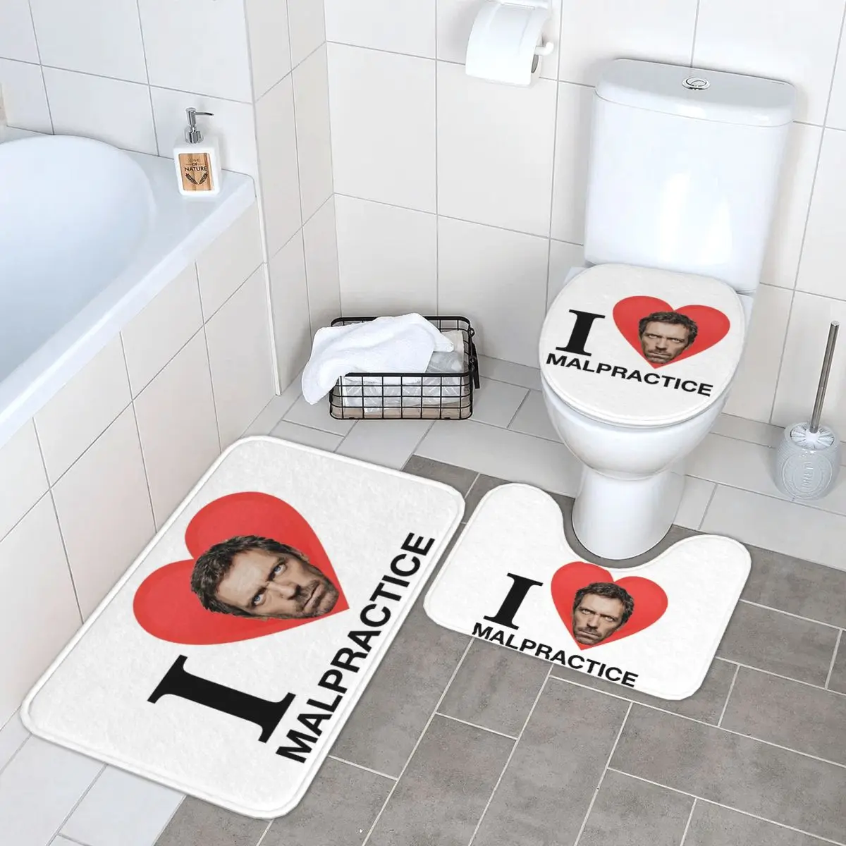 

House MD Malpractice Enthusiast Merch 3 Pcs Bath Mat Bathroom Set Toilet Lid Cover Home Decor Non-Slip Carpet Floor Rug