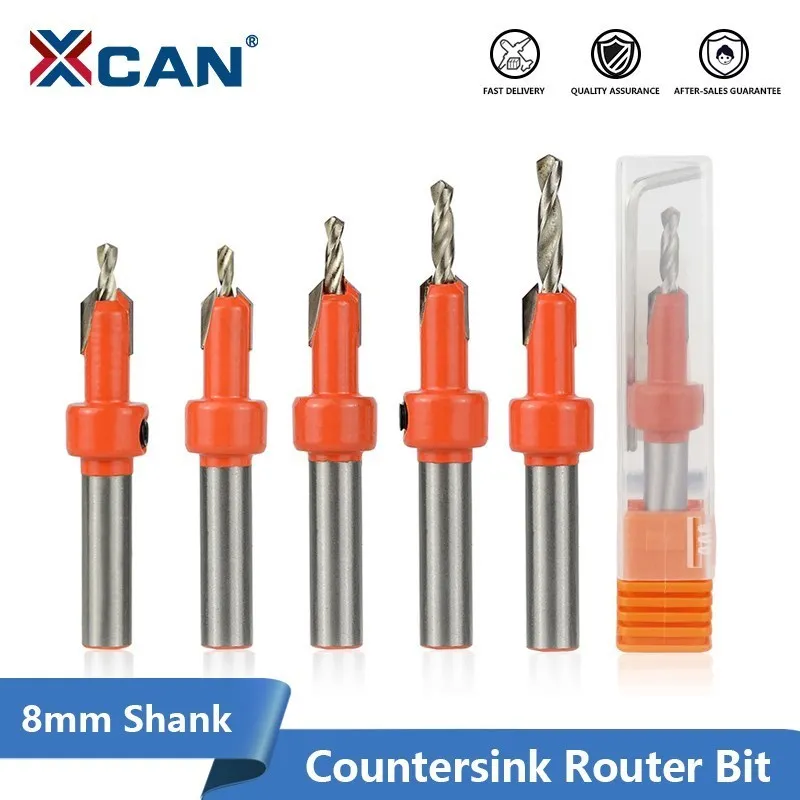 XCAN Drill Bit 8mm Shank Countersink Router Bit Wood Router Bit For Wood Milling Cutter HSS Woodworking Hole Drilling Tools 