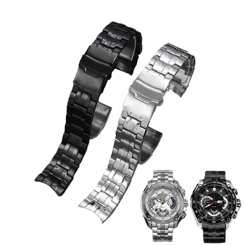 

For Casio EF-550 Watch Strap 22mm Silver Black Watch Band Solid Stainless Steel Metal Watchband Modified Replacement Watch Chain