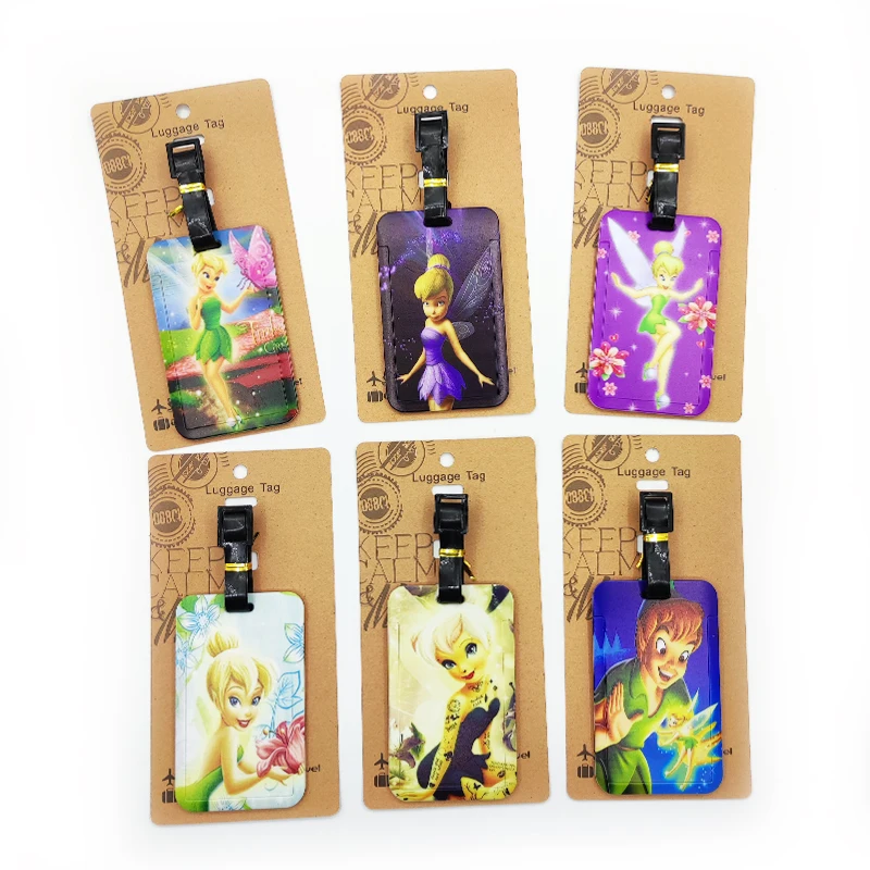 Disney Tinker Bell-etiqueta de equipaje de viaje, soporte de dirección de identificación, equipaje de embarque, billete de maleta portátil