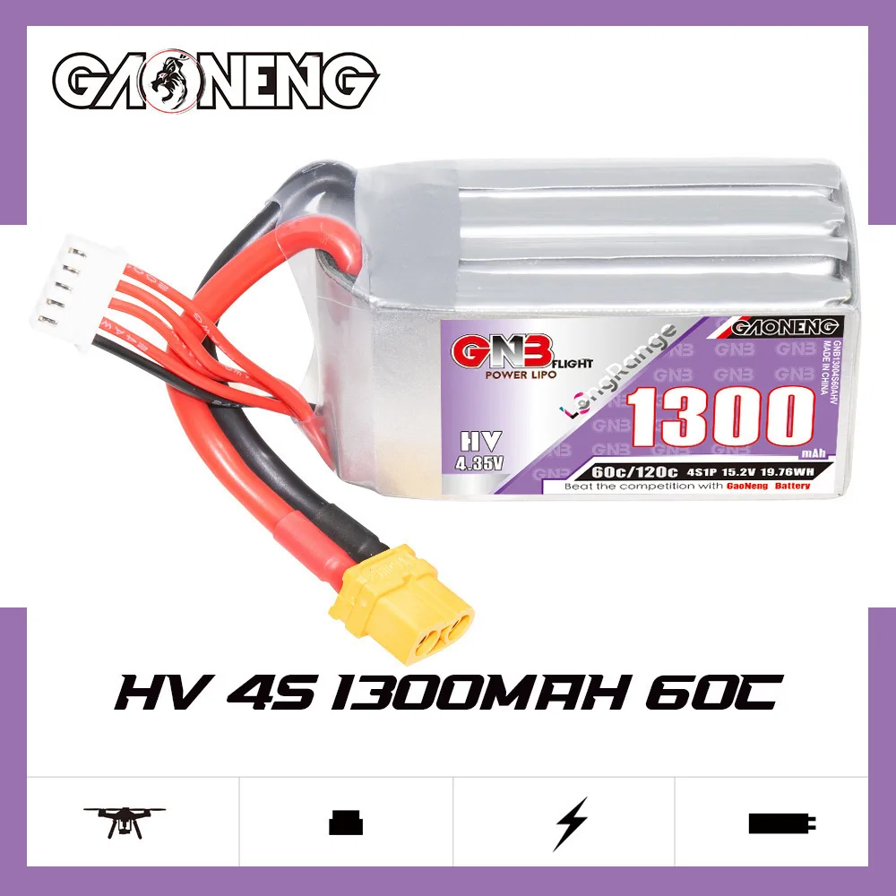 GNB 4S 1300mAh 15.2V 60C/120C Lipo Battery for RC Car Truck Buggy Airplane FPV UAV Drone Model Parts 15.2V Rechargeable Battery