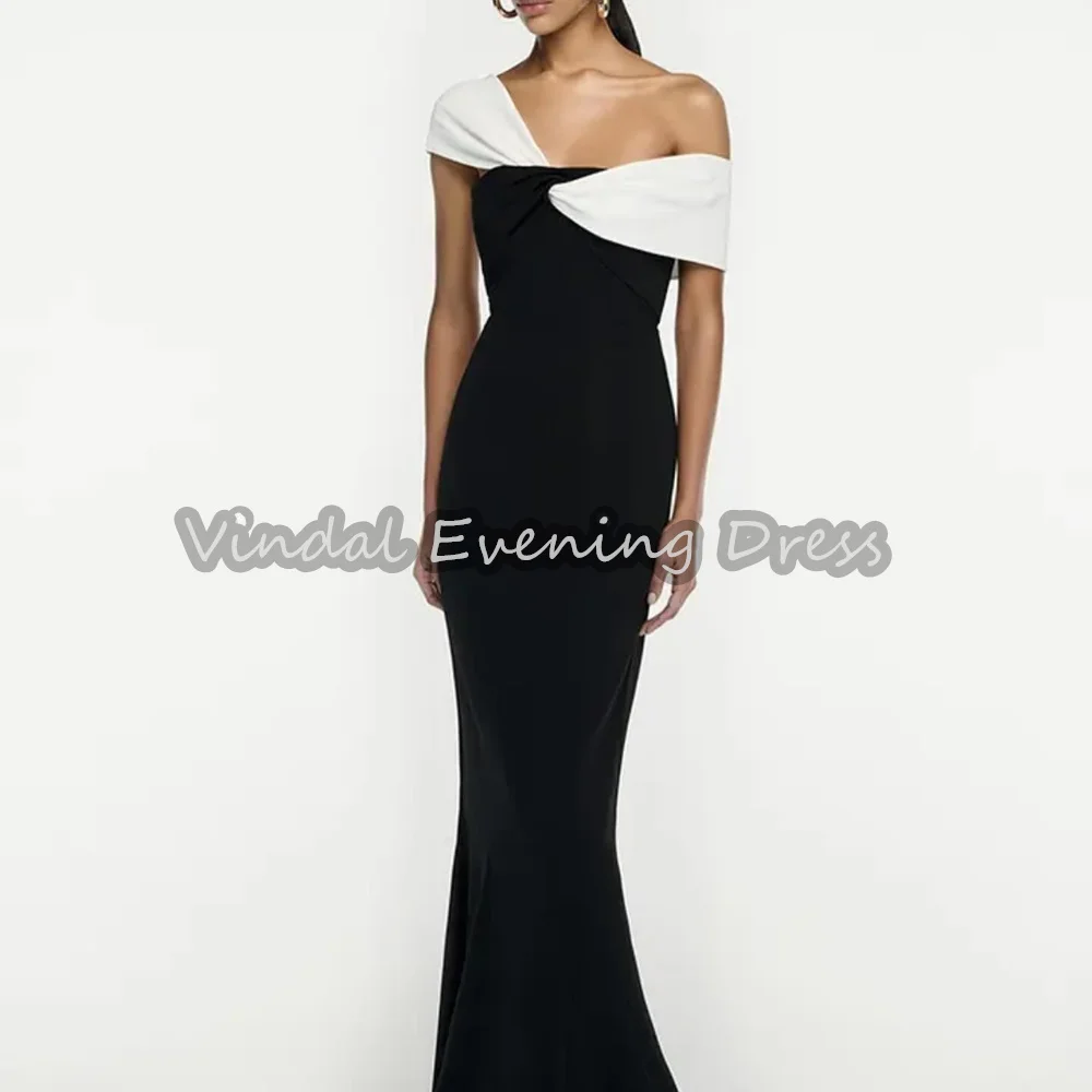 

Vindal Crepe Mermaid One-shoulder Neckline Floor Length Simple Evening Dresses For Women 2025 Sleeveless Pleats Party Dress