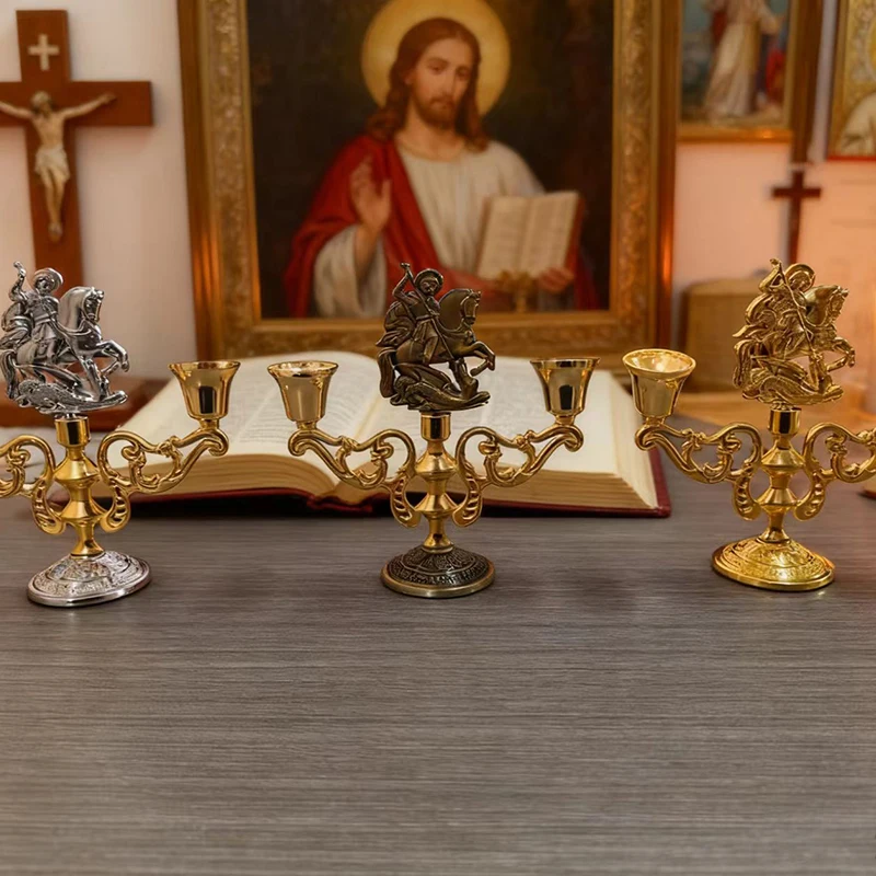 Nouveau chandelier tricolore Saint-Germain avec doubles coupelles pour la liturgie de l'église, la prière, la dévotion religieuse, décoration chrétienne, cadeau