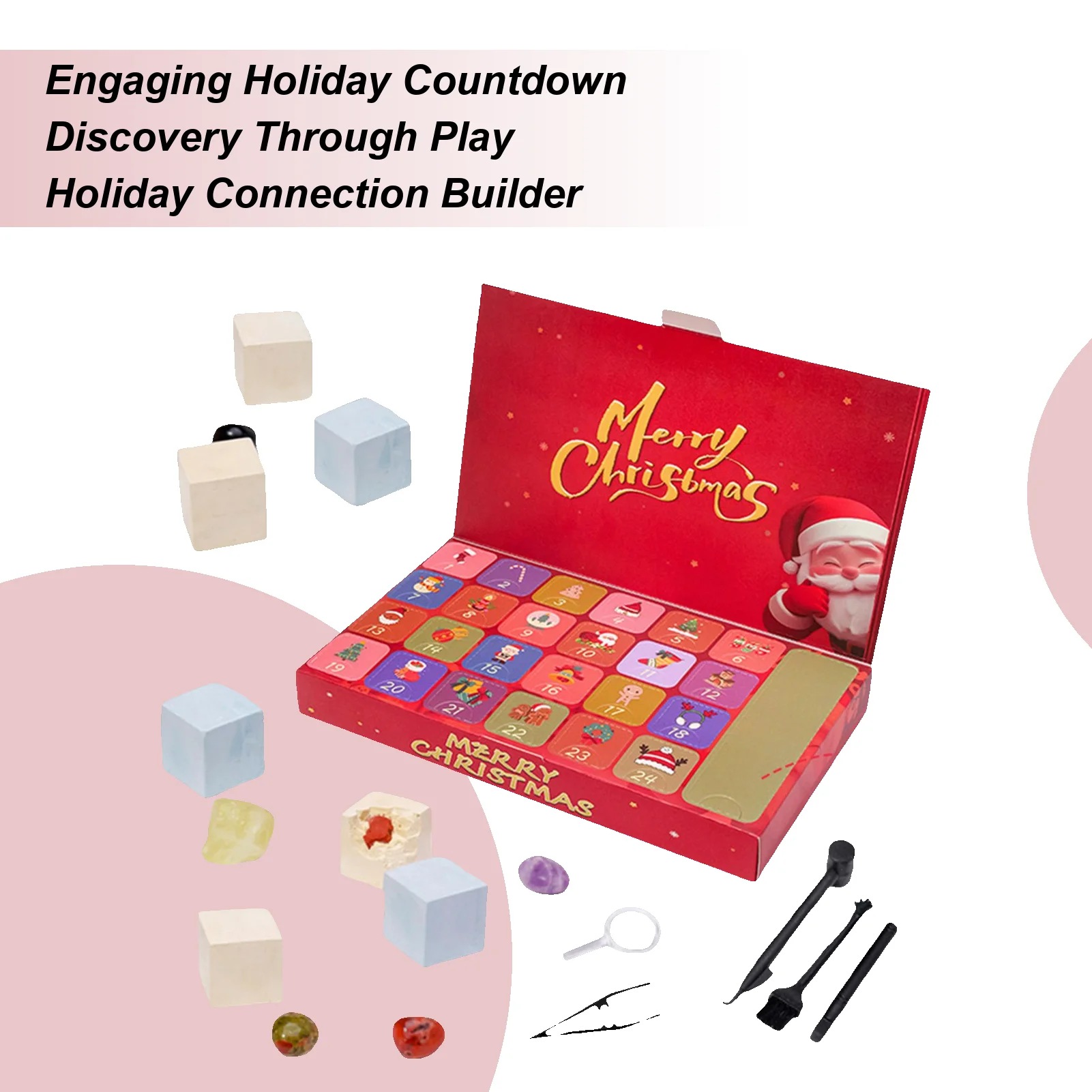 

24-Day Crystal Christmas Countdown Calendar Rock Digging Adventure Advent Calendar for Kids Gifts Holiday Stocking Stuffer