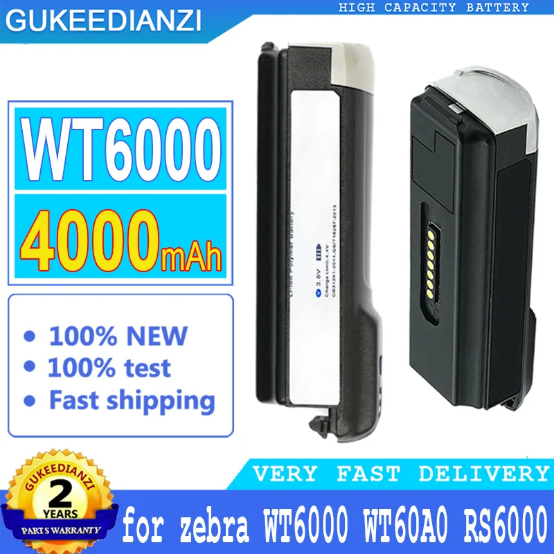 4000mAh GUKEEDIANZI Battery for zebra WT6000 WT60A0 RS6000 BT000262A01 BTRY-NWTRS-33MA-01 Big Power bateria