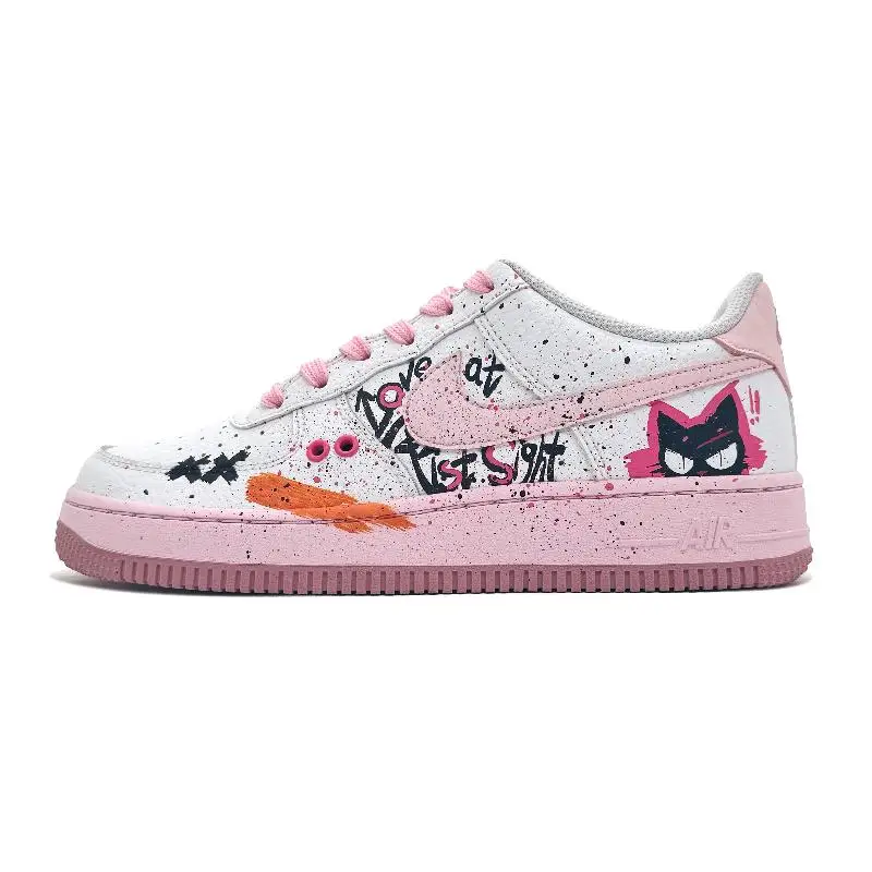 

[Custom Pink and black peach]Nike Air Force 1 Anti-Slip Wear-Resistant Low-Top Skateboard Shoes Women's Pink White Black